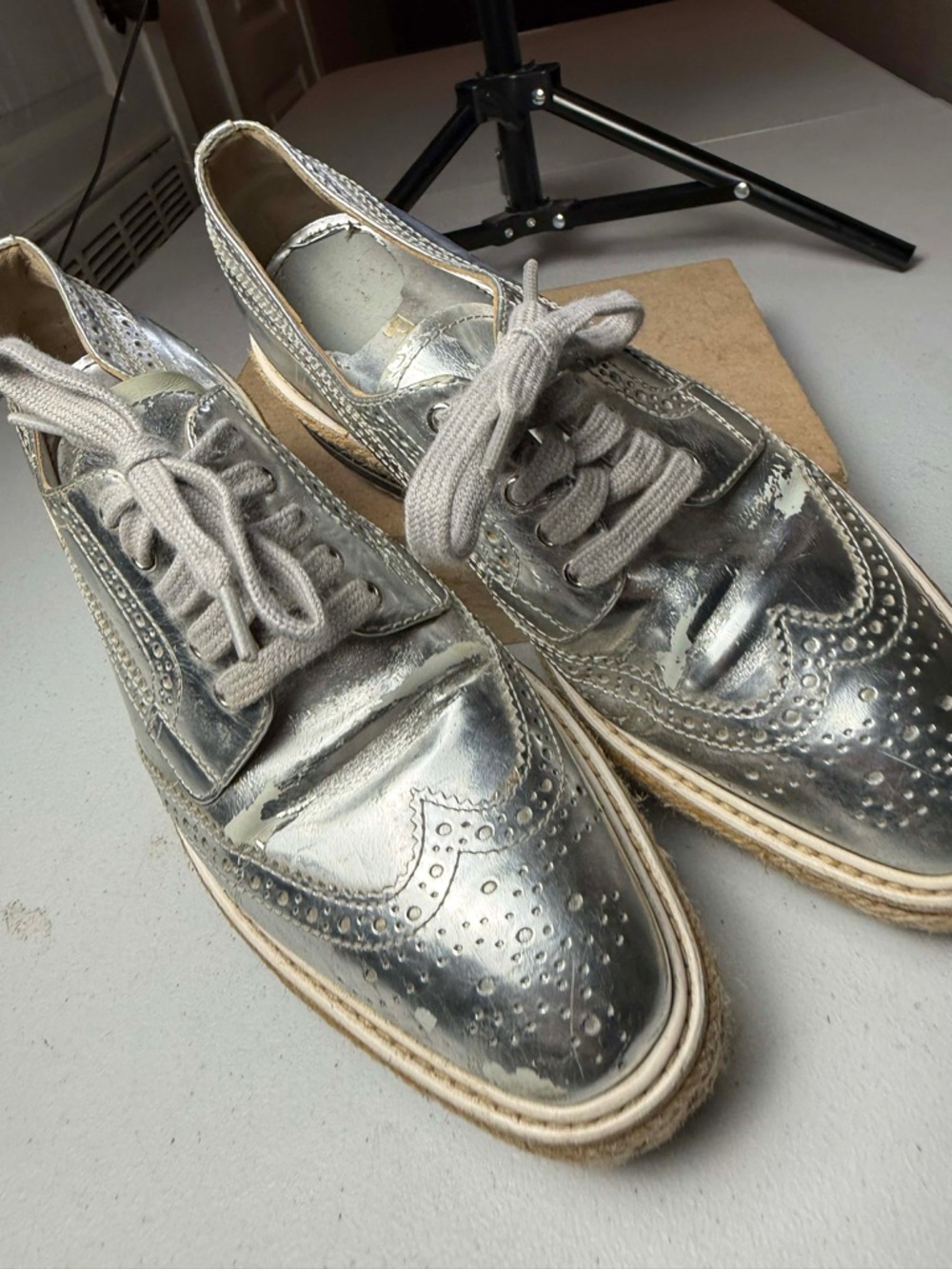 PRADA Platform Derby Dress Shoes Silver Chrome -  US 7 / EU 37 - Picture 3 of 15